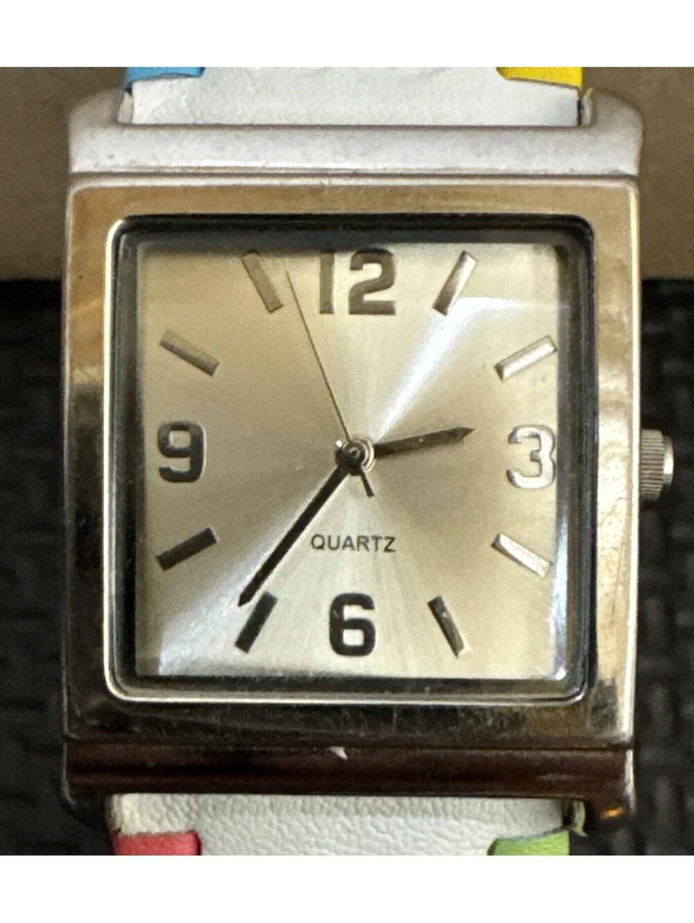 Avon Quartz Watch| Champagne Face | Embossed Cuff White Strap | Whipstich